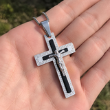 Vintage Greek Key Border Two Tone 3D Crucifix Stainless Steel Necklace