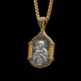 Handmade S925K Silver Madonna Holding Child Necklace