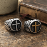 Vintage Cross Signet Ring, Religious Faith Men’s Ring