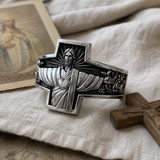 S925K Silver Jesus Guardian Cross Sacred Heart of Jesus Ring