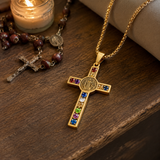 Gemstone St. Benedict Cross Necklace: Wear Protection & Faith With Radiance