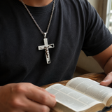 Stainless Steel Cross Pendant with Scripture – Comes with a 24-inch chain