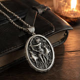 Artemis Greek Goddess Pendant Necklace, Vintage Pure Tin Mythology Necklace