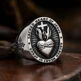 Sacred Heart of Jesus Ring – Silver-coloured stainless steel Christian emblem ring