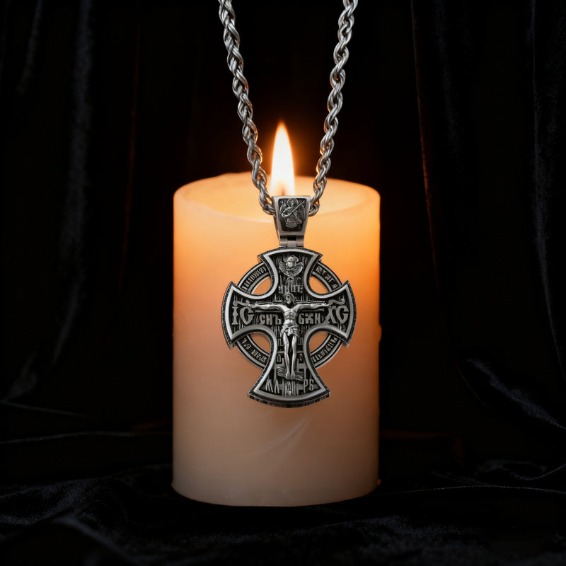 Double Sided 925 Sterling Silver Religious Pendant - Crucifixion of Christ & St. Michael Medal - Choose from 5 Chain Styles - Free Polishing Cloth