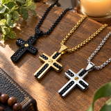 Braided Inlay Cross Necklace – Modern Christian Pendant for Men