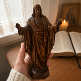 Hand Carved Sacred Heart of Jesus Virgin Mary Wooden Tabletop Ornament