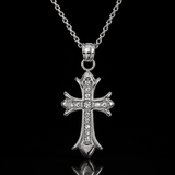 Full Inlaid CZ Gothic Fleur-de-lis Cross Stainless Steel Necklace