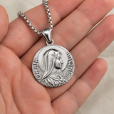 Virgin Mary Coin Necklace, 316L Titanium Steel Vintage Medal Pendant