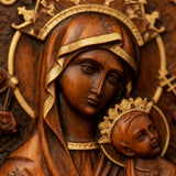 Our Lady of Perpetual Help Wood Art - Hand-Carved Catholic Gift - Mother Mary Comfort Figure