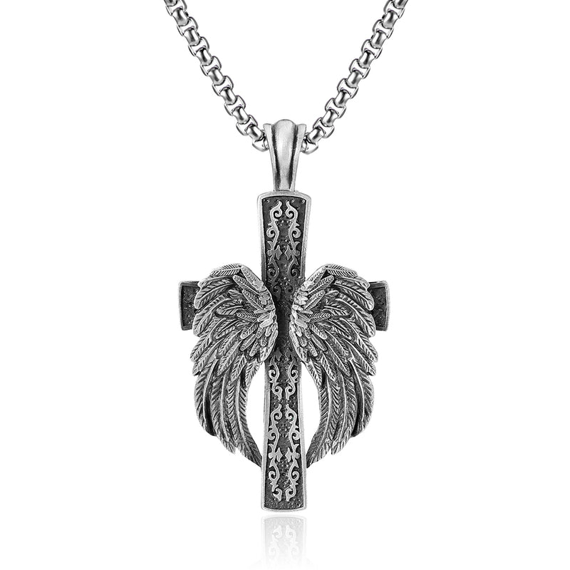 Pure Tin Celtic Winged Crucifix Necklace
