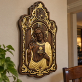 Saint Benedict & Sacred Heart of Jesus Handcrafted Beechwood Wall Plaque