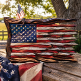 Hand-Carved Solid Wood American Flag Wall Art – Rustic Patriotic Home Decor & Veteran Gift