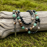 Natural Stone Rosary Cross Necklace – Faith, Earth & Timeless Devotion