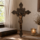 Wood carving of the Cross of the Order of Saint Benedict - with base