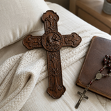 Lamb of God Wood Carving Cross Wall Decor - Paschal lamb