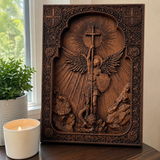 Archangel Michael Square Wooden Icon Religious Gifts - Best Wood Carving Wall Decor