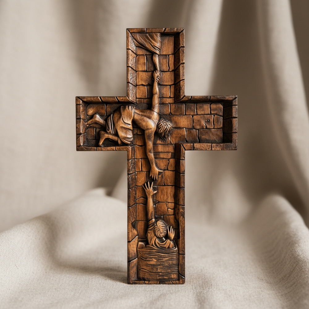 BGCOPPER Savior Jesus Cross - Carved from Natural Wood