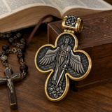 S925 Sliver Handcrafted Double-Sided Redemption: Archangel Michael Guardian Cross Pendant