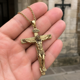 Solid Brass Jesus Crucifix Necklace – Christian Cross Pendant with 24" Chain