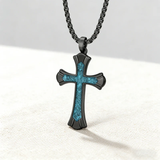 Black Turquoise-Style "Faith" Cross Necklace