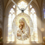Madonna and Child Oval Necklace – A Timeless Embrace of Divine Love