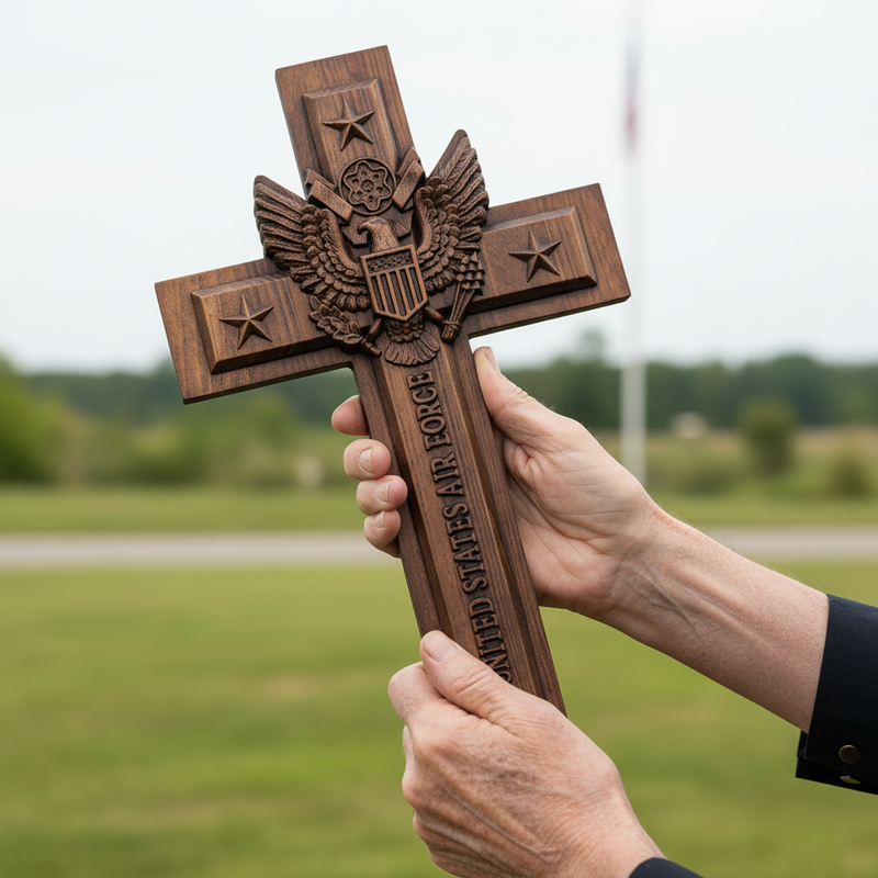 Cross by fireplace