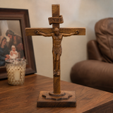Hand-Carved Beechwood Crucifixion of Jesus Standing Cross – Christian Prayer & Home Altar Decor