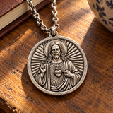 S925 Sterling Silver Sacred Heart of Jesus Medallion Necklace