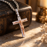 Artisan-Carved Copper Jesus Cross Pendant - Moissanite-Encrusted Hip Hop Religious Necklace