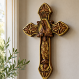 Hand-Carved Beechwood Our Lady of Guadalupe Wall Cross – Catholic Christian Home Décor - side view