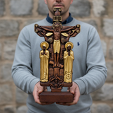 Orthodox Altar Table Ornament: Saints and the Crown of Thorns — Hand-Carved Wooden Cross