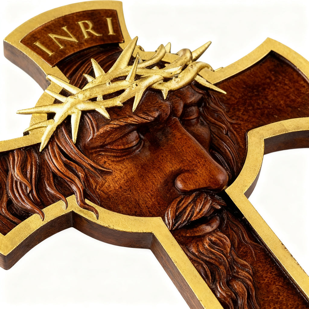 Sacred Thorn Crown Wooden Cross ️ | Hand-Carved Beechwood Crucifix with ...