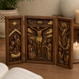 The Life of Christ Hand-Carved Beechwood Triptych – From Nativity to Resurrection Glory - product view