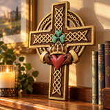 Hand-Carved Beechwood Celtic Claddagh Wall Cross – Irish Christian Faith Home Décor