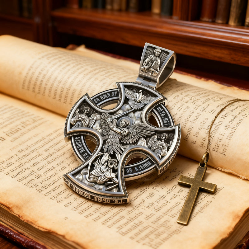 Double Sided 925 Sterling Silver Religious Pendant - Crucifixion of Christ & St. Michael Medal - Choose from 5 Chain Styles - Free Polishing Cloth