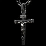 Jesus Crucifixion S925K Silver Crucifix Pendant- with 5mm Titanium Cuban Chain