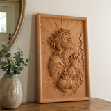 Hand-Carved Sacred Heart of Jesus Beech Wood Plaque – A Quiet Reminder of Christ’s Mercy at Home