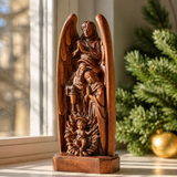 Hand-Carved Solid Beechwood Nativity Scene Sculpture – Holy Family Christian Decor