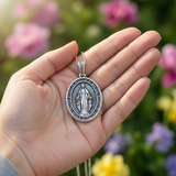 S925K Silver Miracle Medal English Version Inscription Necklace
