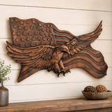 Eagle & Flag Wood Wall Plaque - Handcrafted American Heritage Tribute