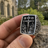 S925K Silver Handcrafted Jesus Crucifixion Scene Ring