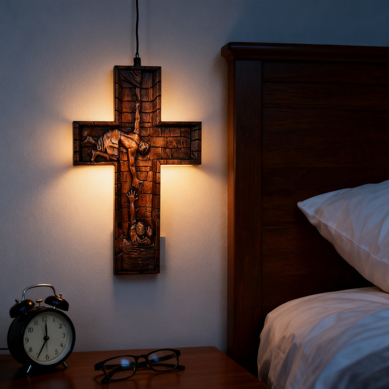 BGCOPPER Savior Jesus Cross - Carved from Natural Wood