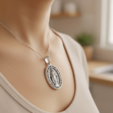 S925K Silver Miracle Medal English Version Inscription Necklace