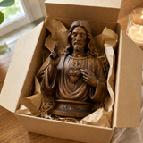 Hand-Carved Cypress Wood Sacred Heart of Jesus Statue – Christian Prayer & Home Devotional Decor