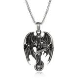 PURE TIN Dragon Encircled Cross Silver Christian Men Necklace