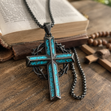 "By His Wounds We Are Healed" - Handcrafted Turquoise Crown of Thorns Cross - A Daily Symbol of Hope & Protection