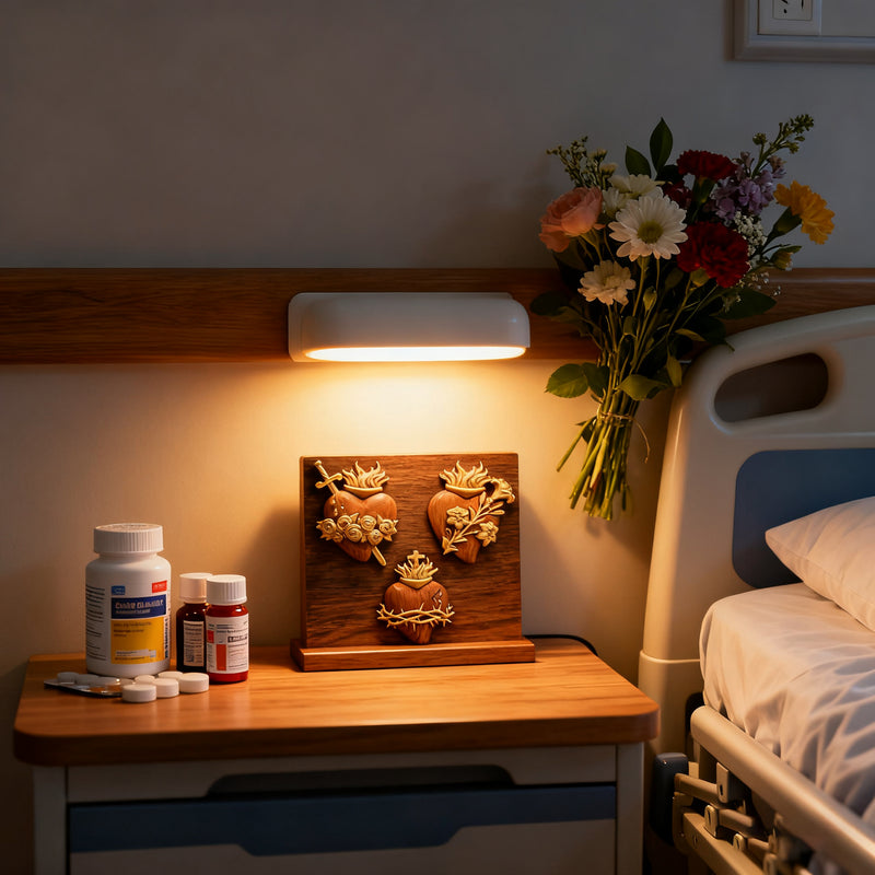 Holy Family Three Sacred Hearts Wooden Wall Decoration