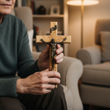 【Holy City Wood】Handcrafted Olive Wood Cross with Bronze Christ Statue A Devotional Companion for Prayer A Collectible Gift of Distinction