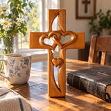 Interwoven Hearts Wood Cross - A God-Centered Symbol for Marriage & Anniversaries